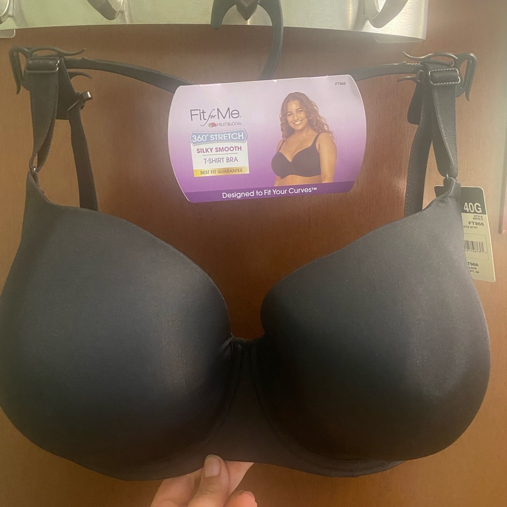 Fruit of the Loom Fit for Me Black T-Shirt Bra - 38DDDD (G)